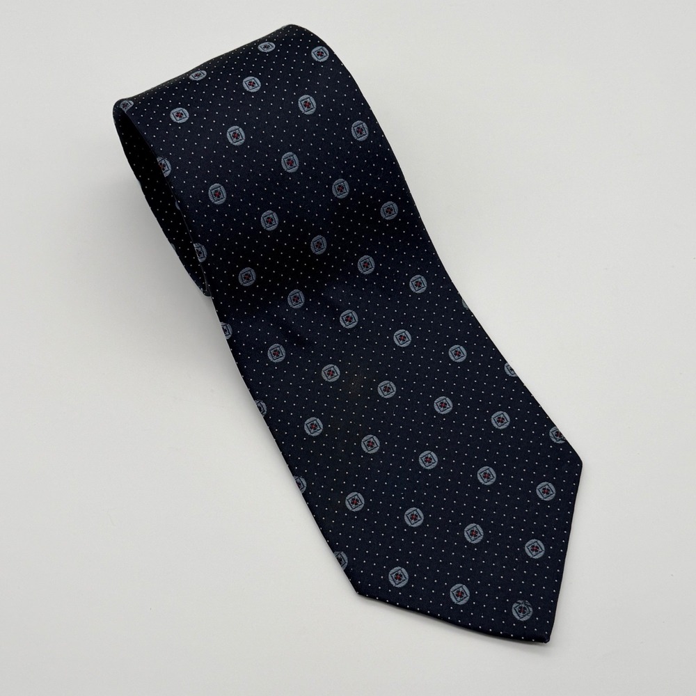 Sulka All Silk Tie Mens Navy Blue Geometric Medallion Micro Dot 56 X 4‎